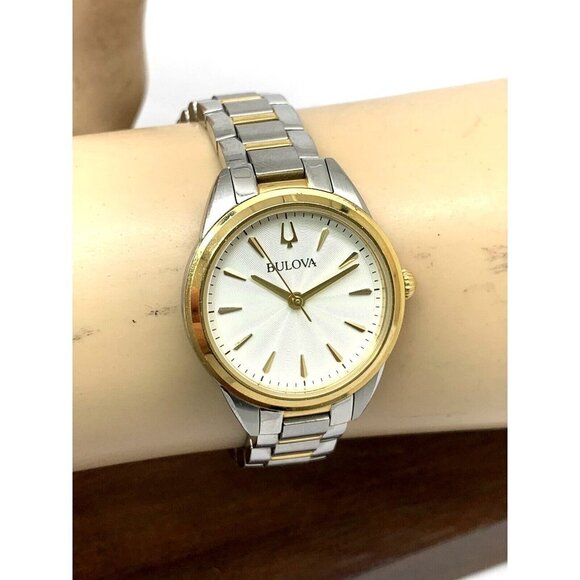 Bulova Women\'s Watch 98L277 Sutton White Dial Quartz 2-Tone Stainless St…
